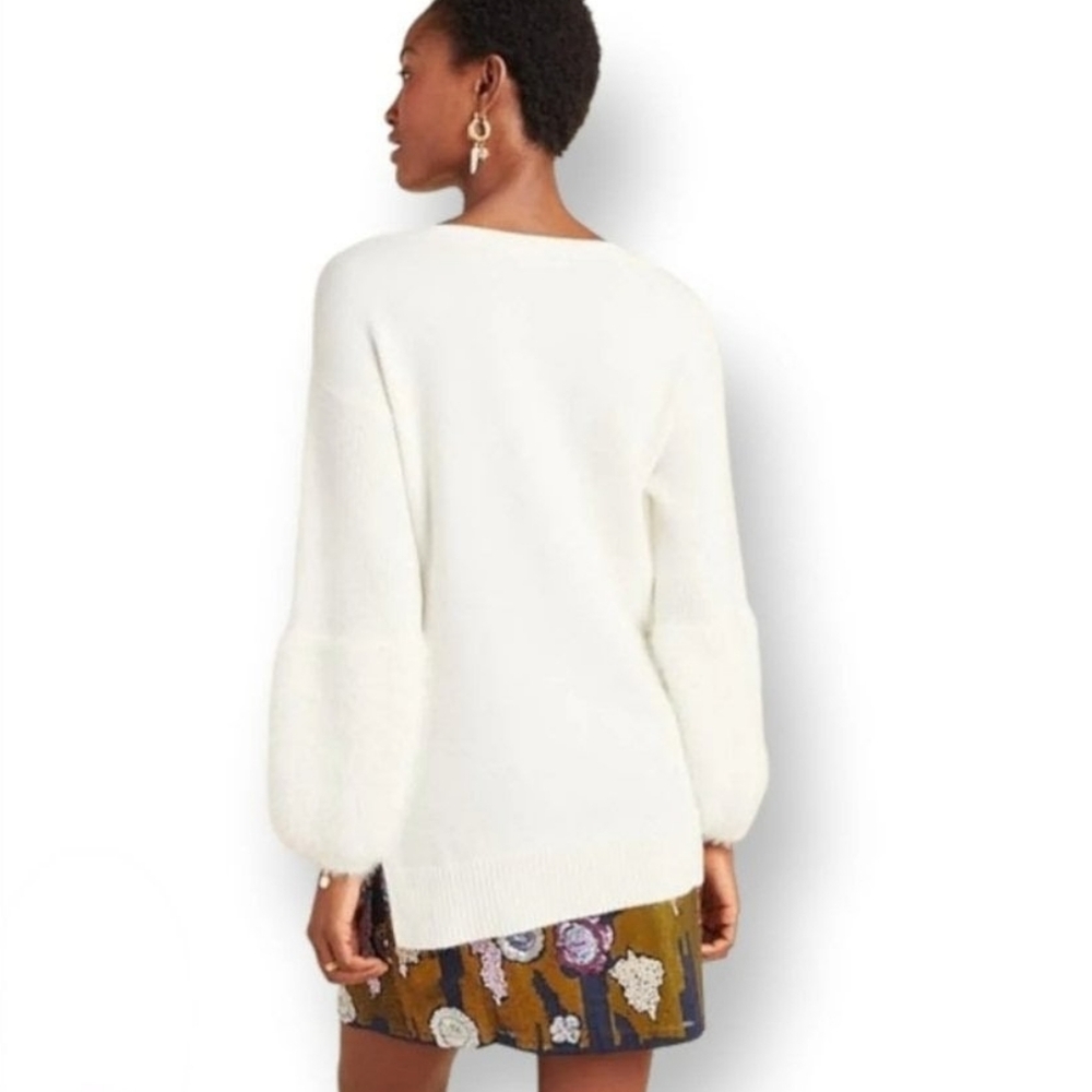 Anthropologie White Colma Pullover Tunic Sweater Eyelash Cuffs